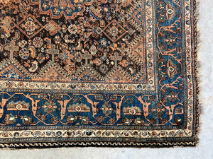 Hedieh, antique Persian tribal Qashqai rug, 6’9 x 9’9