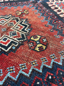 Rad, antique Shiraz tribal rug, 6’11 x 11’7
