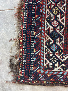 Rad, antique Shiraz tribal rug, 6’11 x 11’7