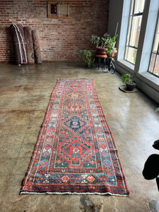 Mendel, vintage Persian Heriz runner 3’2 x 11’5