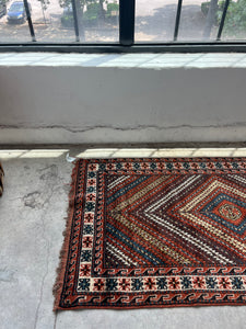 Neda, vintage 1940s, Caucasian tribal rug, 3’6 x 6’7