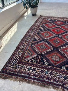 Rad, antique Shiraz tribal rug, 6’11 x 11’7
