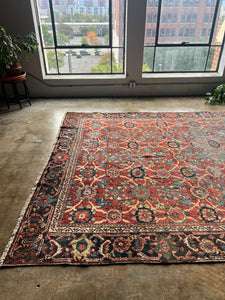 Cyrus, vintage Varamin Persian rug with Mina Khani design 7’11 x 11’3