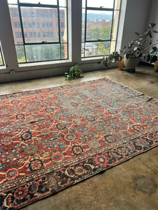 Cyrus, vintage Varamin Persian rug with Mina Khani design 7’11 x 11’3