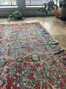 Cyrus, vintage Varamin Persian rug with Mina Khani design 7’11 x 11’3