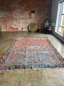 Cyrus, vintage Varamin Persian rug with Mina Khani design 7’11 x 11’3