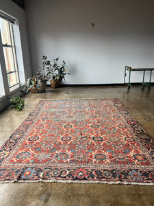 Cyrus, vintage Varamin Persian rug with Mina Khani design 7’11 x 11’3