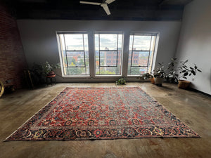 Cyrus, vintage Varamin Persian rug with Mina Khani design 7’11 x 11’3