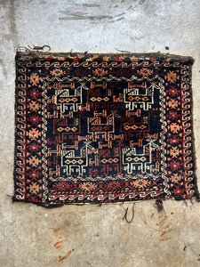 Cario, vintage Baluch tribal rug with animals, 1'7 x 1'9.5