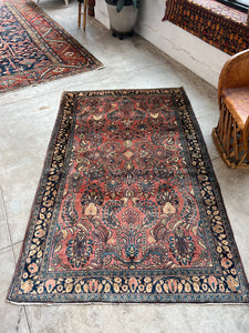 Zhaeez, vintage Persian Sarouk scatter rug, circa 1930, 4’2 x 6’7