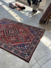 Load and play video in Gallery viewer, Behnaz, antique Persian Joshegan scatter rug, 4’2 x 6’7
