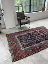 Load and play video in Gallery viewer, Mahasti, antique tribal Afshar rug with loom tension spots, 5 x 7’4
