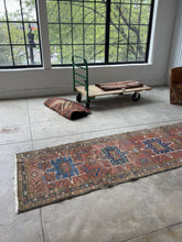 Load and play video in Gallery viewer, Abtin, Antique Persian Heriz runner, 3’2 x 10’7

