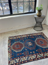 Load and play video in Gallery viewer, Faraz, Caucasian Shirvan scatter rug, circa 1930s, 3’7.5” x 4’9
