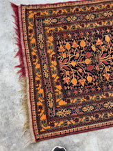 Load and play video in Gallery viewer, Mobin, vintage Ahi Khwaya Afghan scatter rug with scorpions and pomegranates, 3 x 5’1

