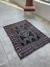 Load and play video in Gallery viewer, Nure, Afshar tribal scatter rug circa 1930s, 3’7 x 5
