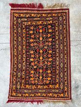 Load image into Gallery viewer, Mobin, vintage Ahi Khwaya Afghan scatter rug with scorpions and pomegranates, 3 x 5’1
