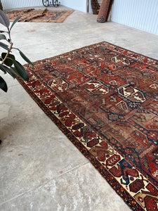 Jabari, Antique Persian Shiraz tribal rug, 7’5 x 9’8 Mi