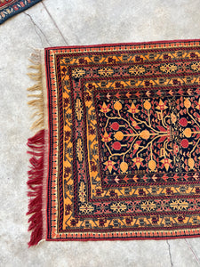 Mobin, vintage Ahi Khwaya Afghan scatter rug with scorpions and pomegranates, 3 x 5’1