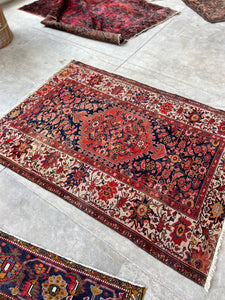 Barid, vintage Persian Malayer scatter rug, 4’1 x 5’9