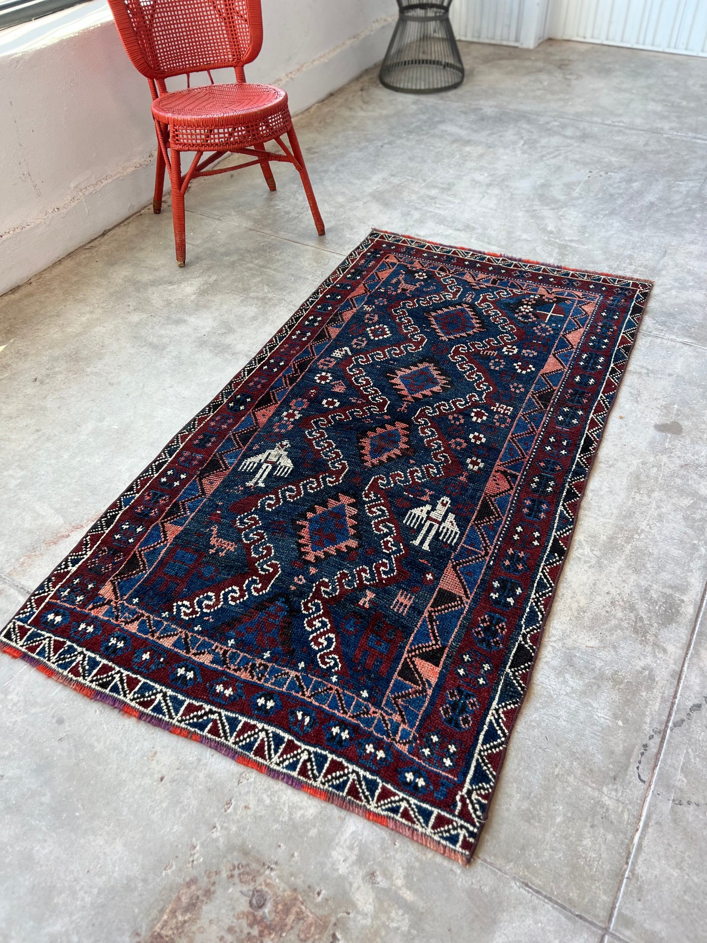 Mina, vintage Kurdish tribal scatter rug, mid 20th C, 3’3 x 6’