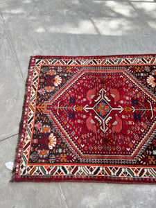 Parto, vintage Shiraz tribal rug with birds, 3’6 x 4’8